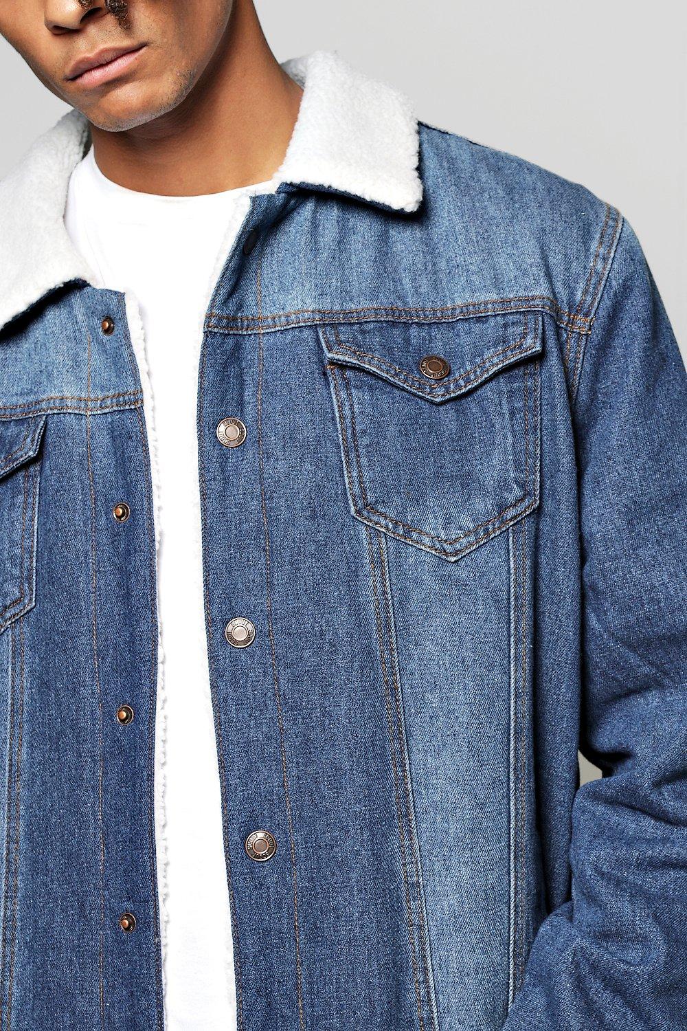 borg lined longline denim jacket