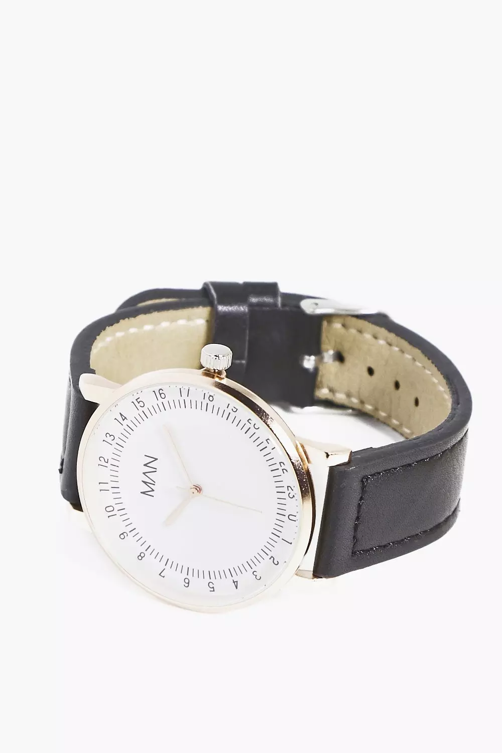 Black Minimalist Circular Watch With PU Strap alternative image
