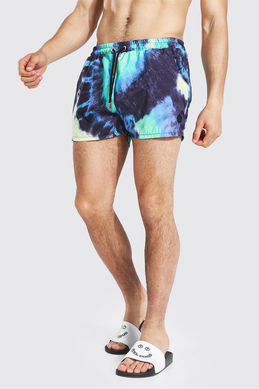 Multi Swirl Tie Dye Short Length Swim Shorts image number 1