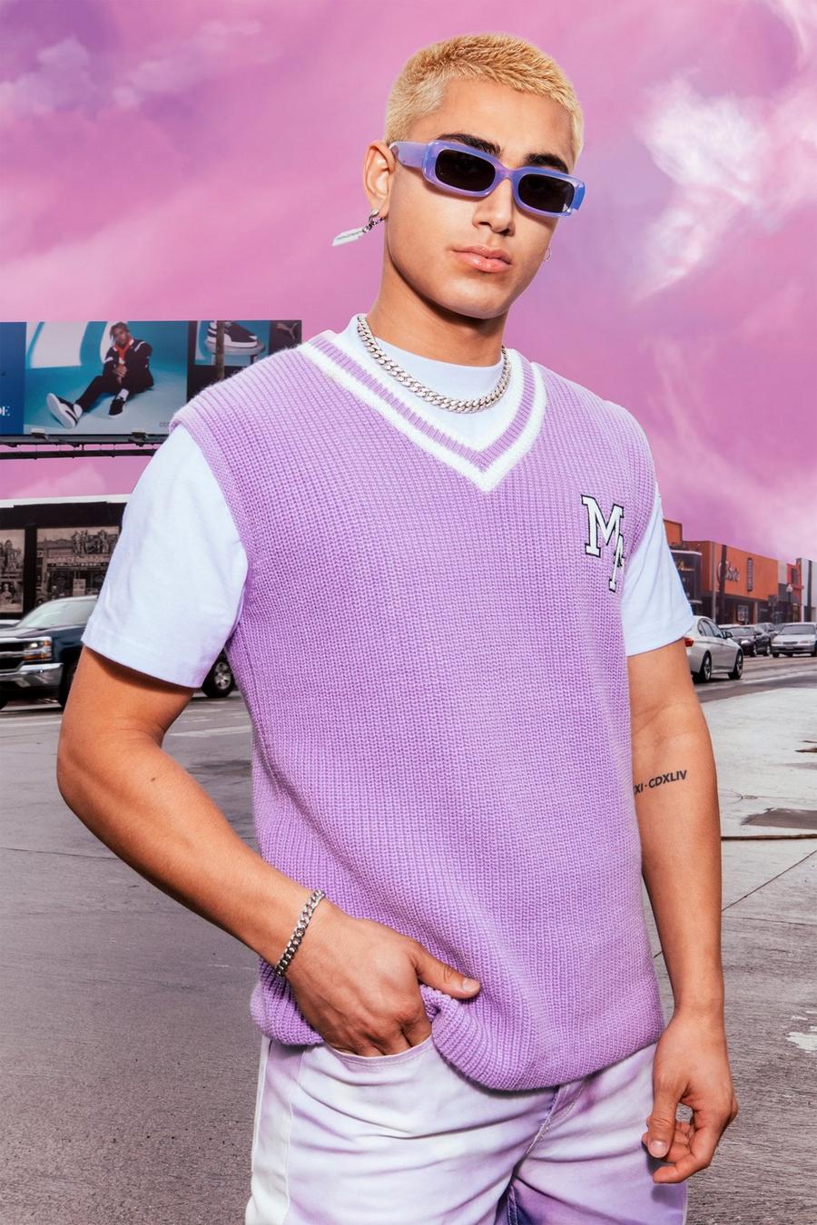 Lilac Knitted Varsity Tank Top image number 1