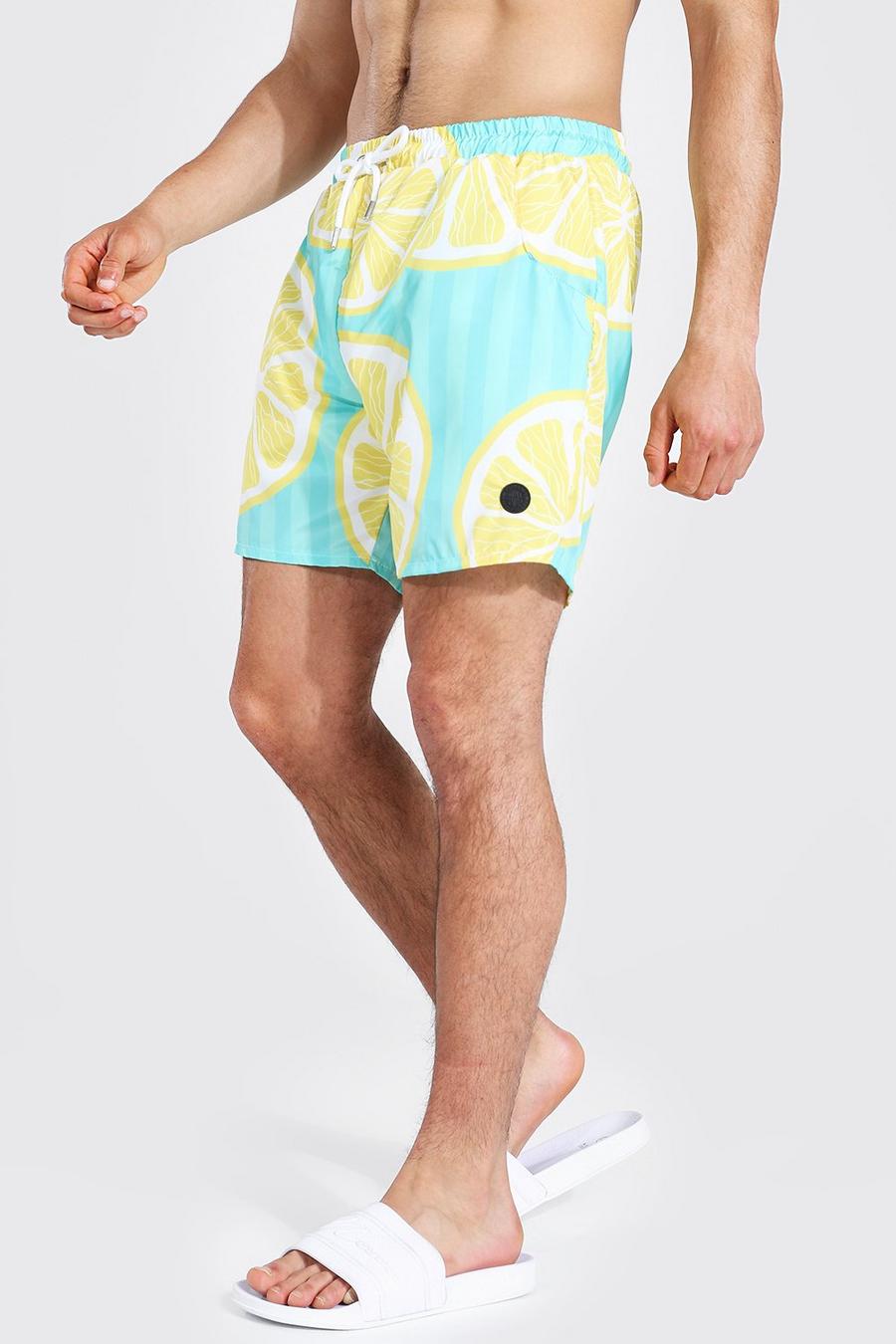Green Novelty Lemon Mid Length Swim Shorts image number 1