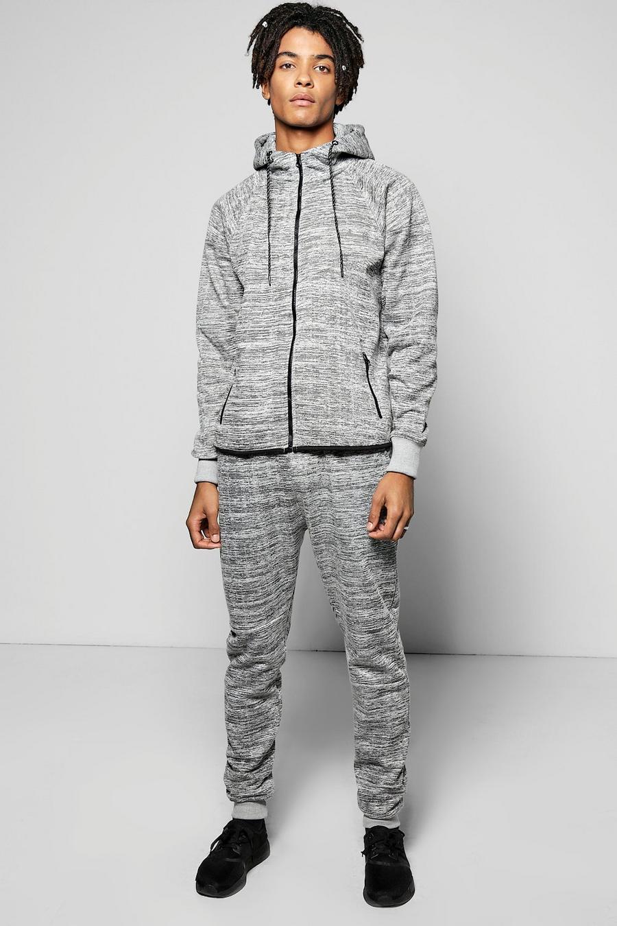 Grey gris Skinny Fit Camo Hooded Tracksuit image number 1