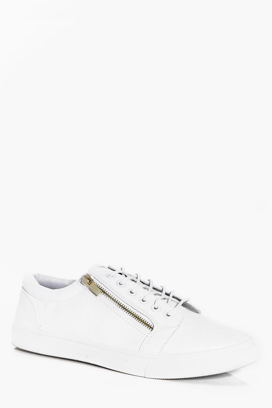 White Croc Pu Lace Up Sneaker With Zip image number 1