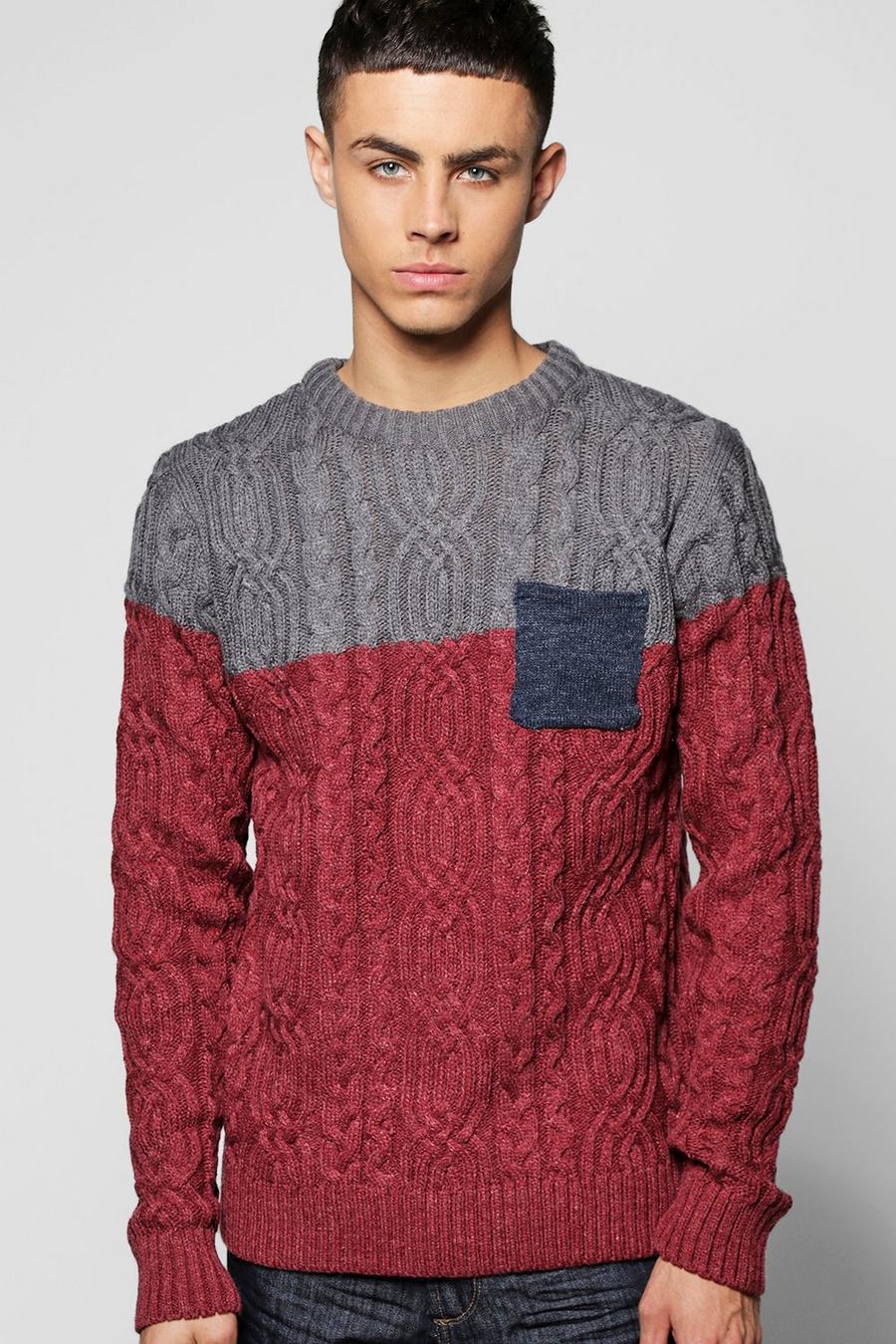 Wine rot Nepped Jumper with Fairisle Sleeves image number 1