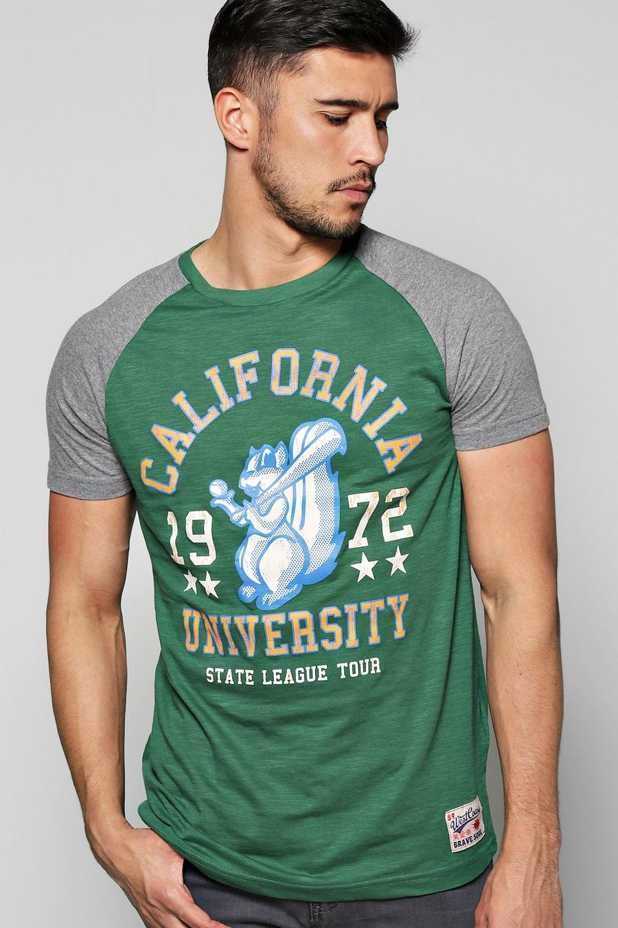 T-Shirt mit Raglanärmeln und vorderseitigem Print, Grün vert image number 1