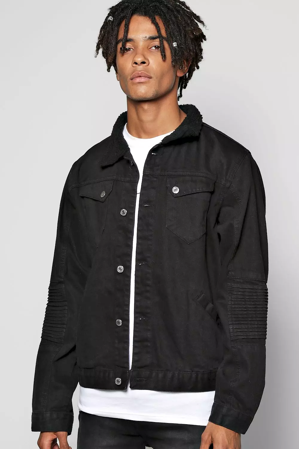 Borg collar black denim jacket best sale