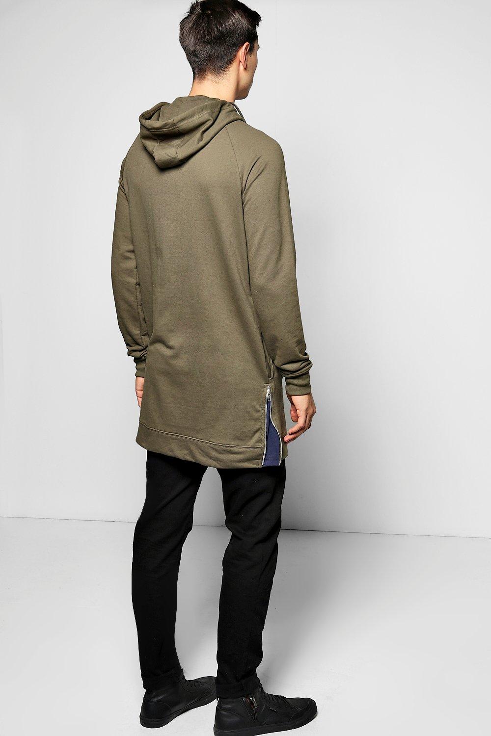 Longline Raglan Hoodie with Side Zips