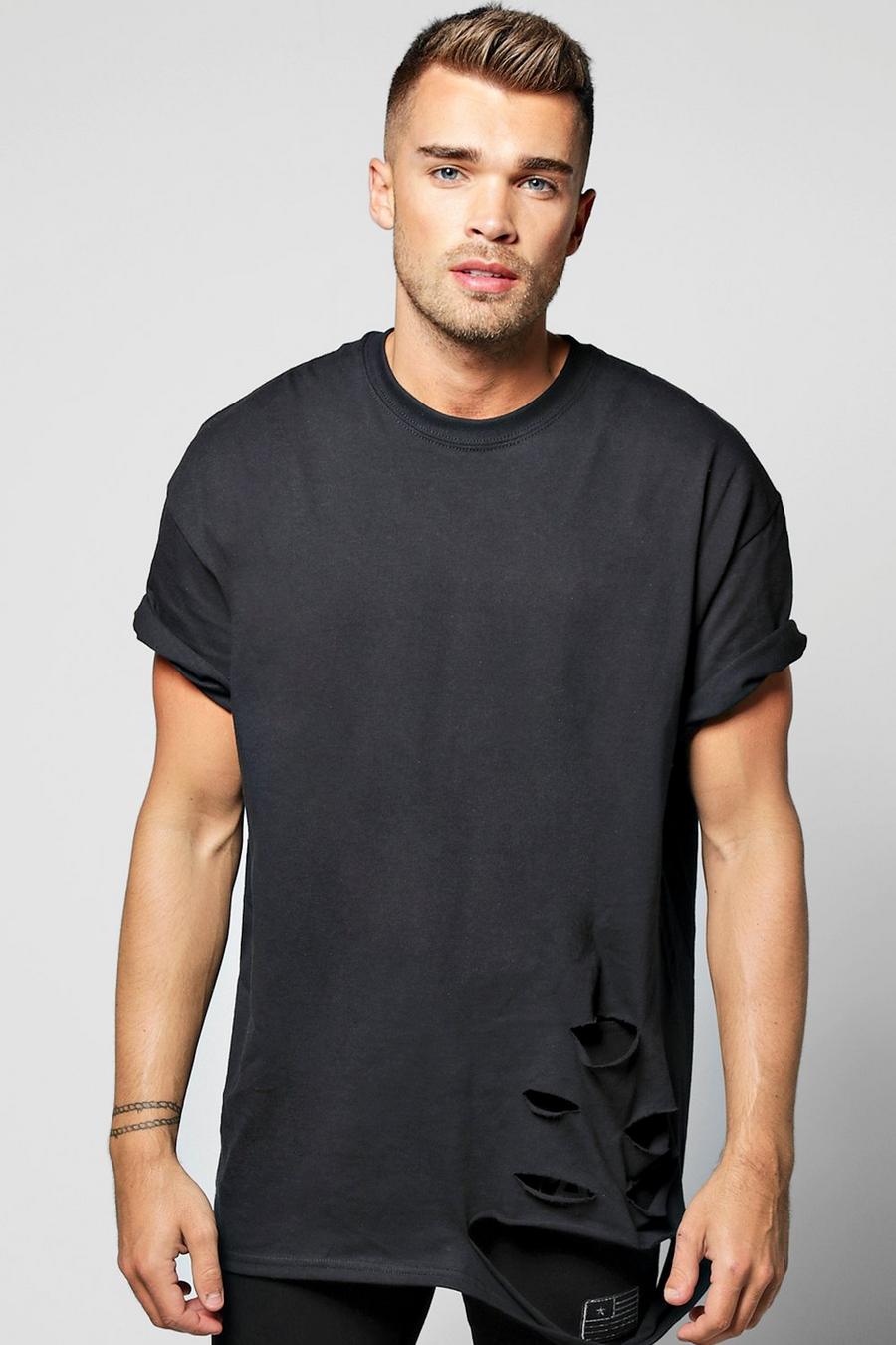 Übergroßes T-Shirt in Destroyed-Optik, Schwarz image number 1