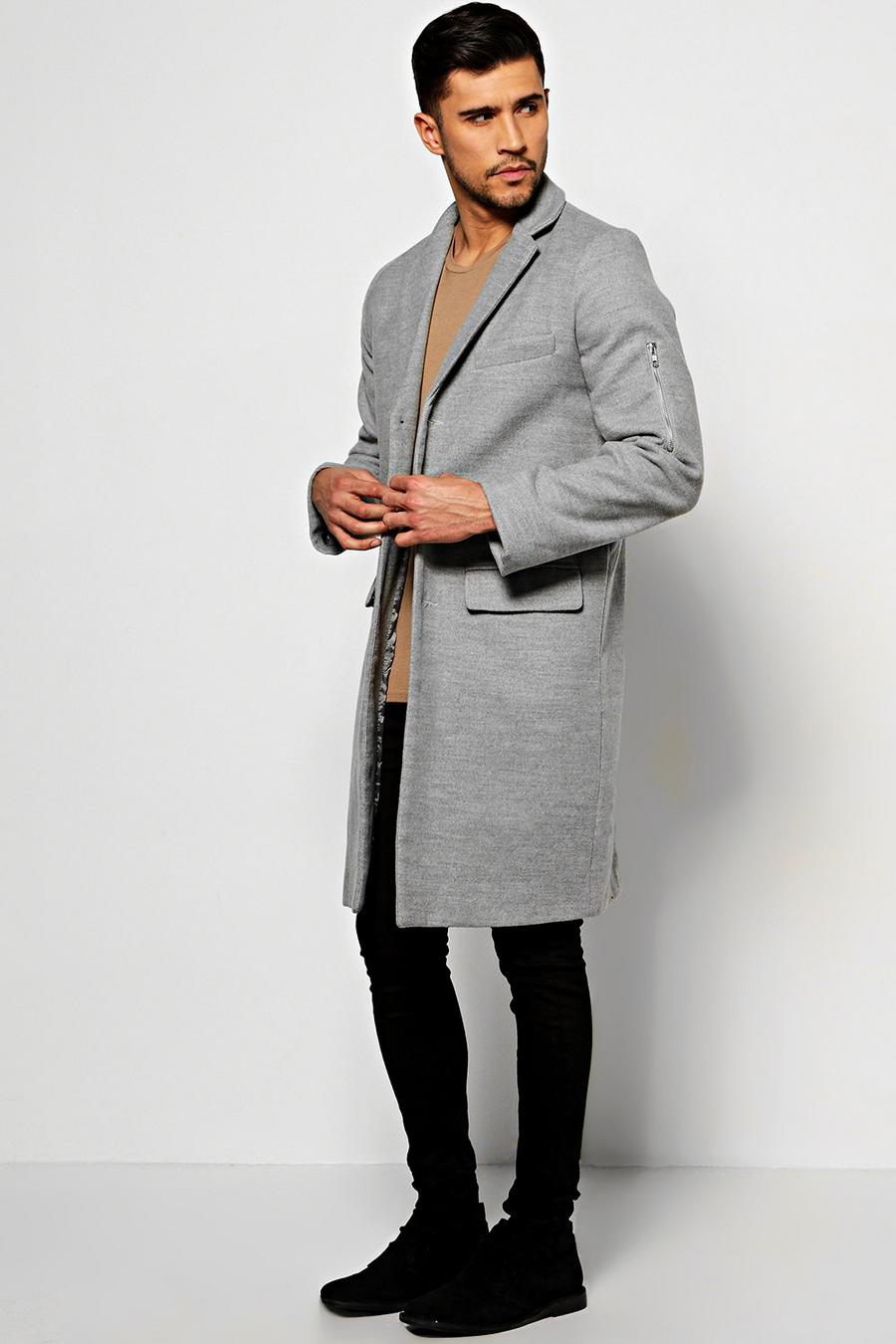 Grey marl grå Wool Look Overcoat image number 1
