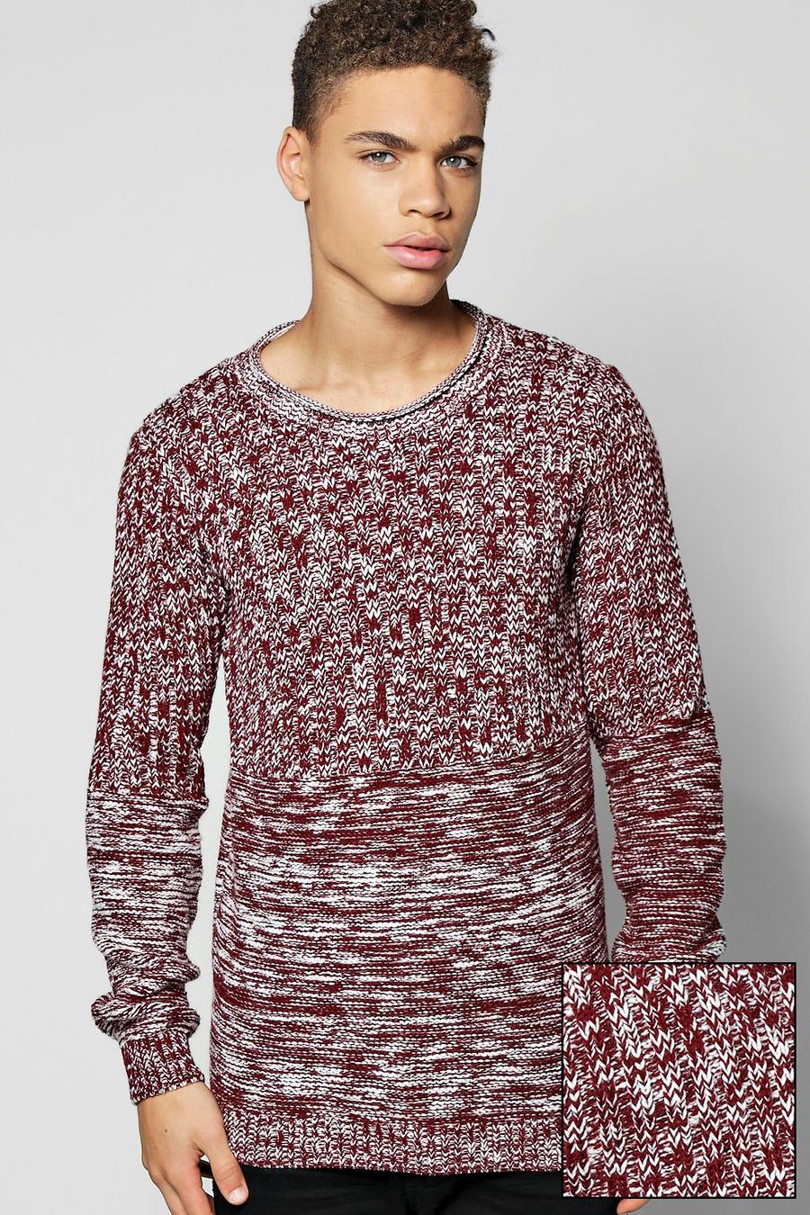 Pullover aus gemischtem Strick mit U-Ausschnitt, Weinrot rouge image number 1
