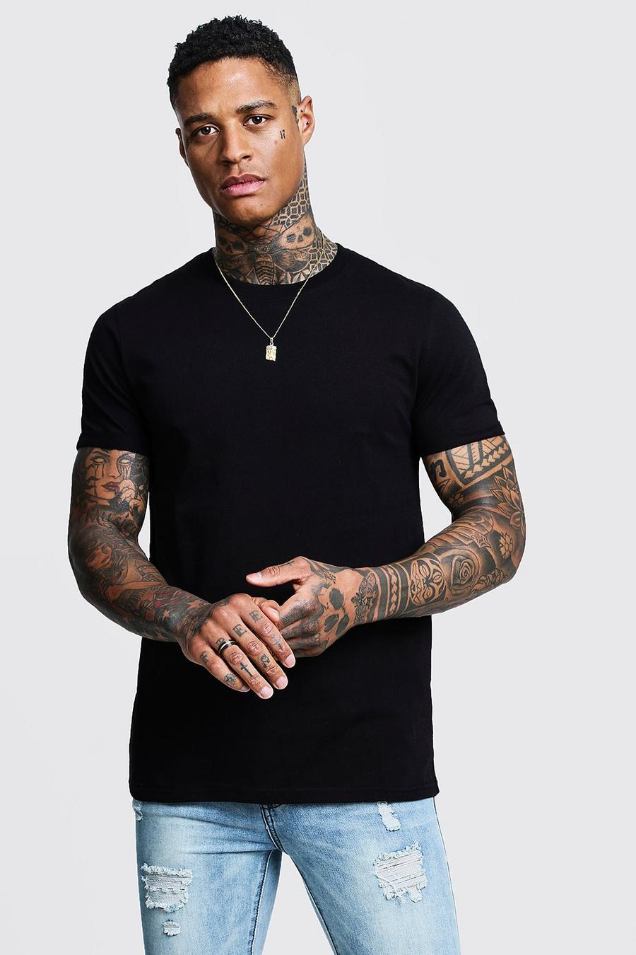Black Crew Neck T-Shirt with Rolled Sleeves image number 1
