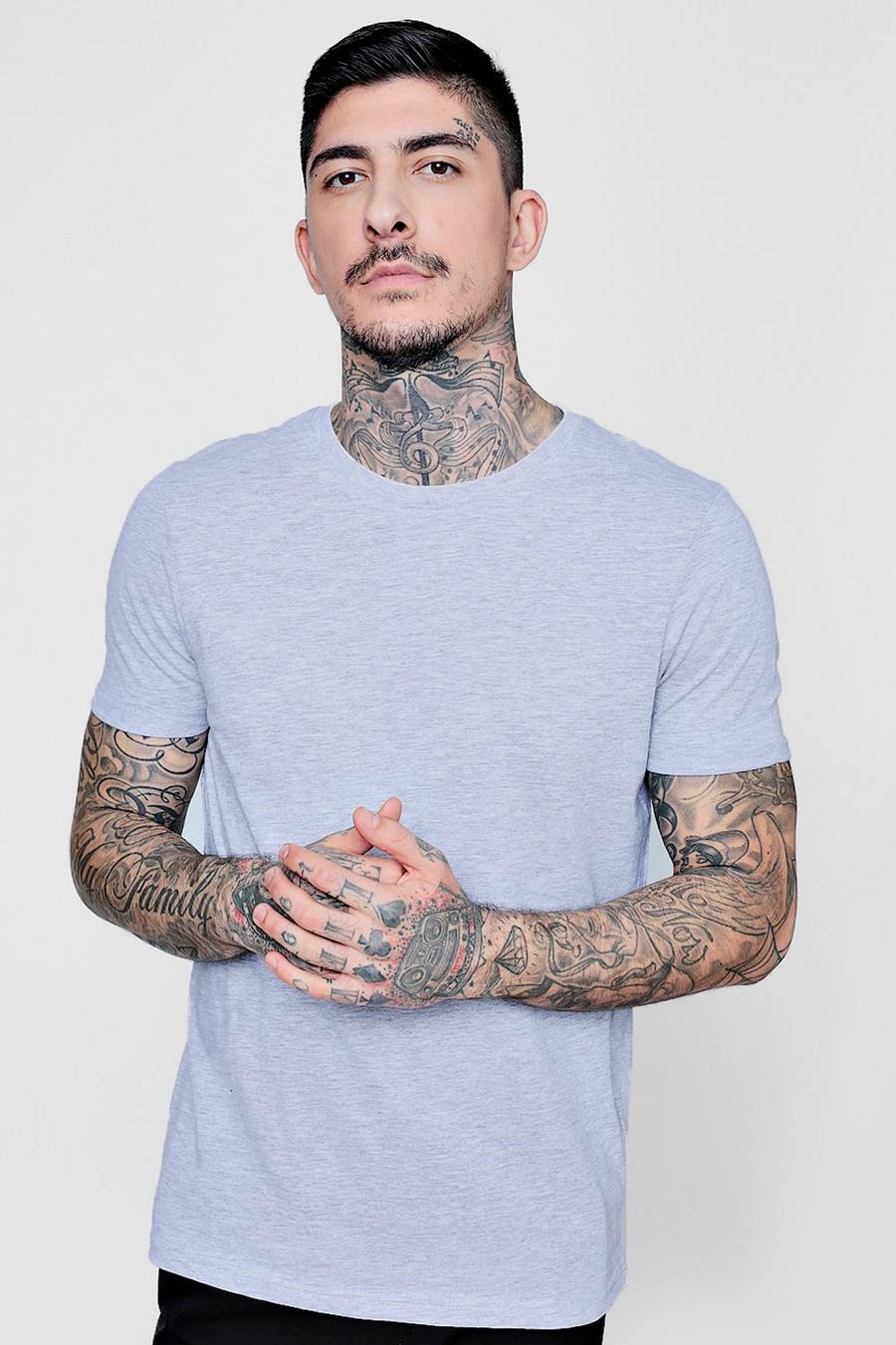 Grey marl Crew Neck T-Shirt with Rolled Sleeves image number 1