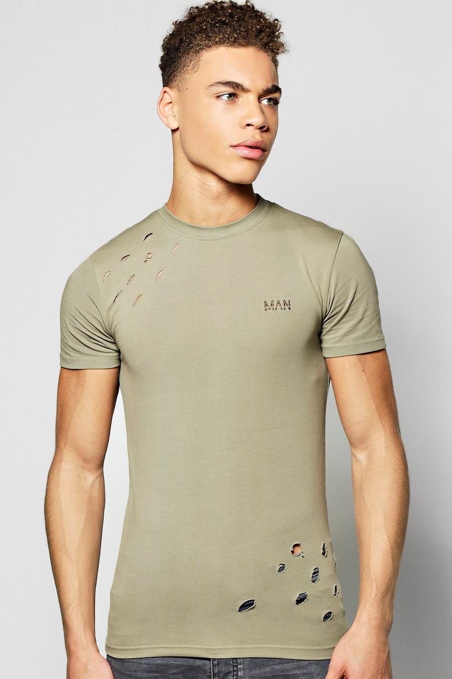 Extrem körperbetontes MAN-T-Shirt in Used-Optik image number 1