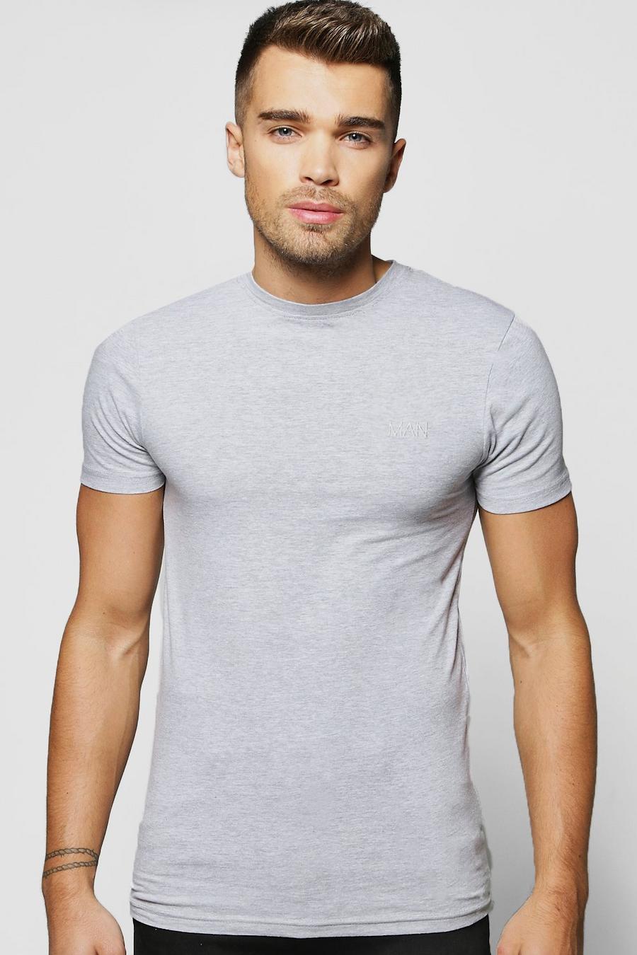 Grey Muscle Fit Man T-Shirt Met Korte Mouwen image number 1