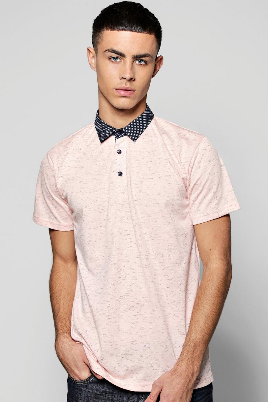 Salmon Space Dye Polo With Shirt Collar image number 1