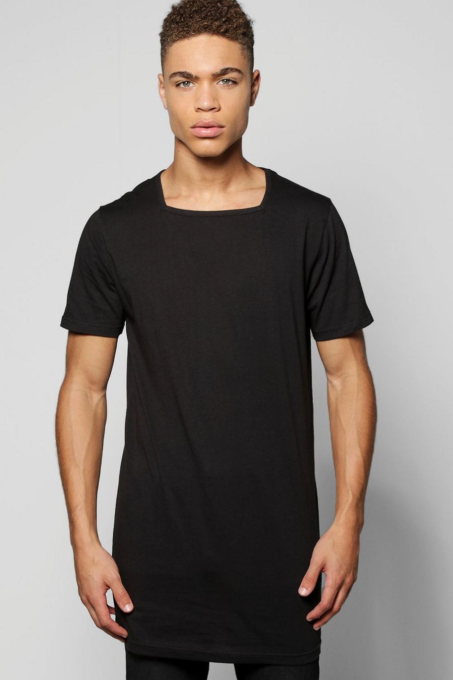 Länger geschnittenes T-Shirt mit eckigem Ausschnitt, Schwarz noir image number 1