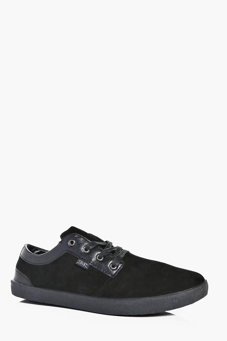 Black noir Suede And Pu Panelled Lace Up Plimsoll image number 1