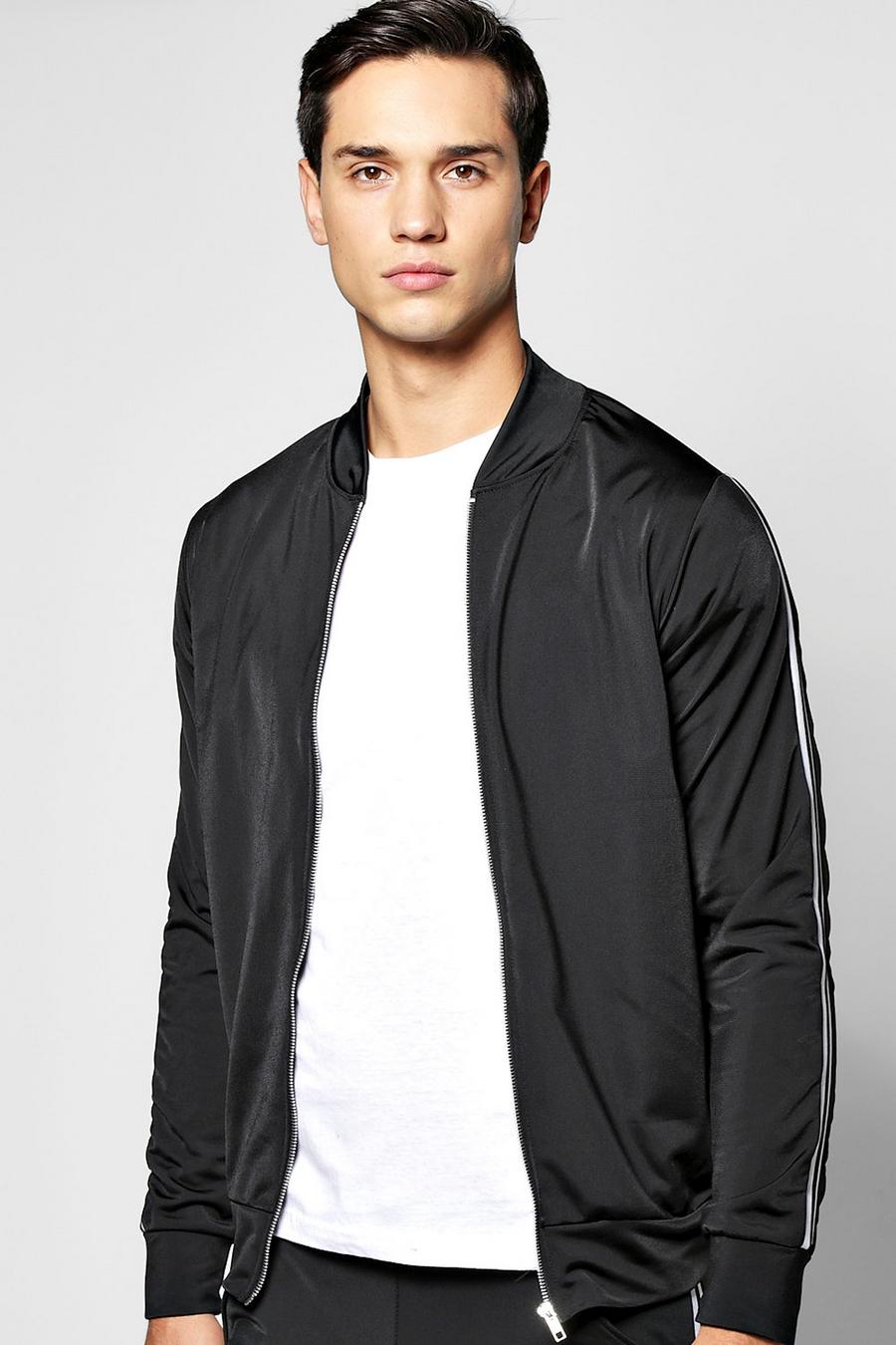 Black Poly Tricot Panel Bomber image number 1