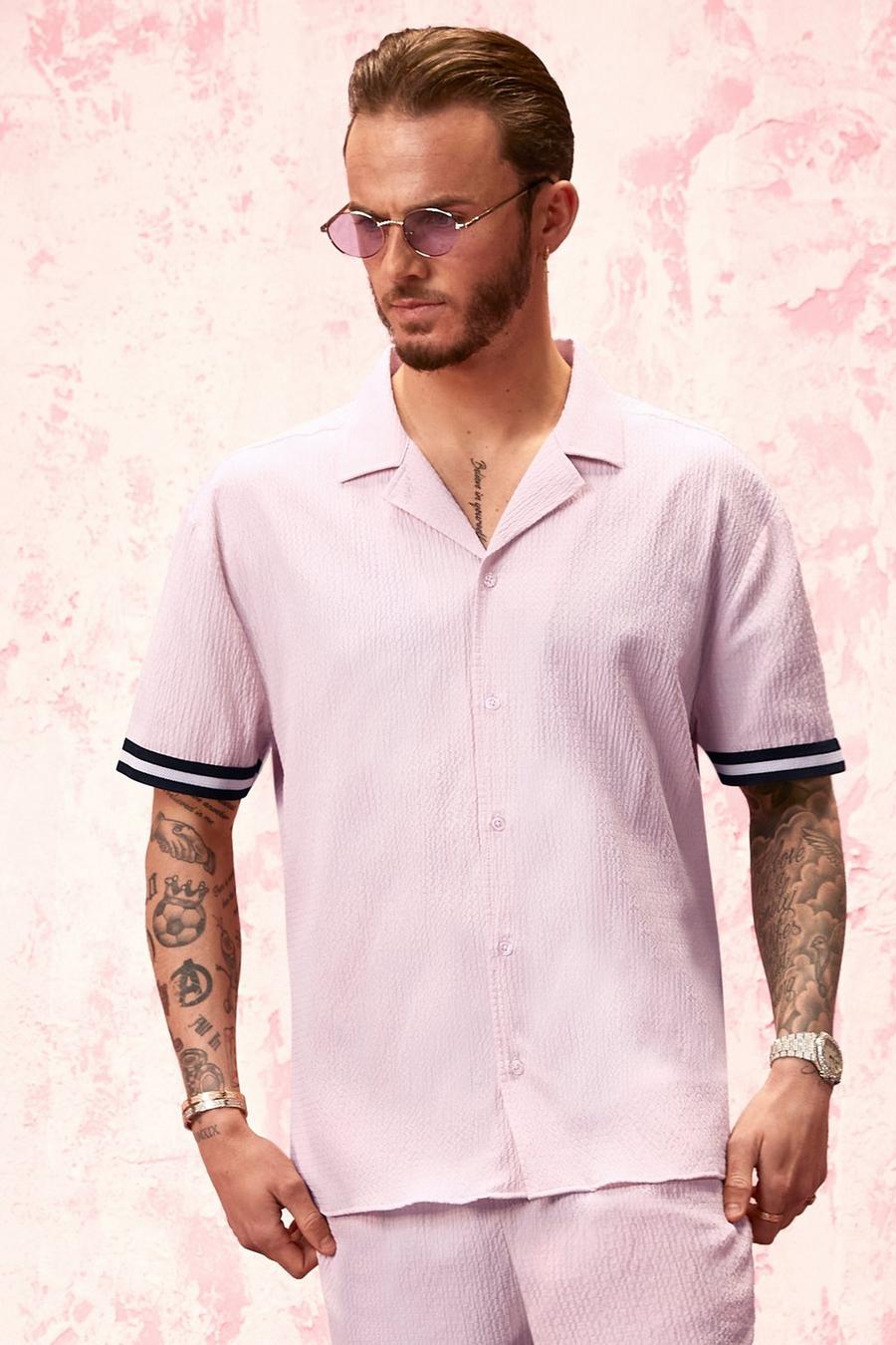 Chemise à manches courtes avec col tailleur en crêpe, Vieux rose image number 1