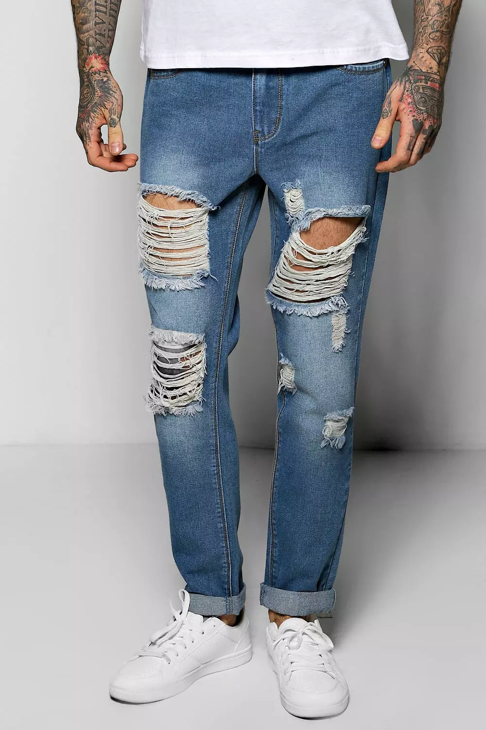 Mens ripped cropped jeans clearance