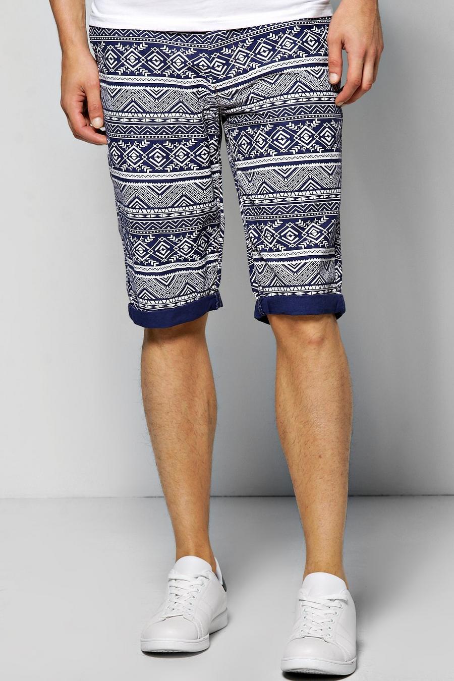 Navy blu oltremare Aztec Printed Chino Shorts image number 1