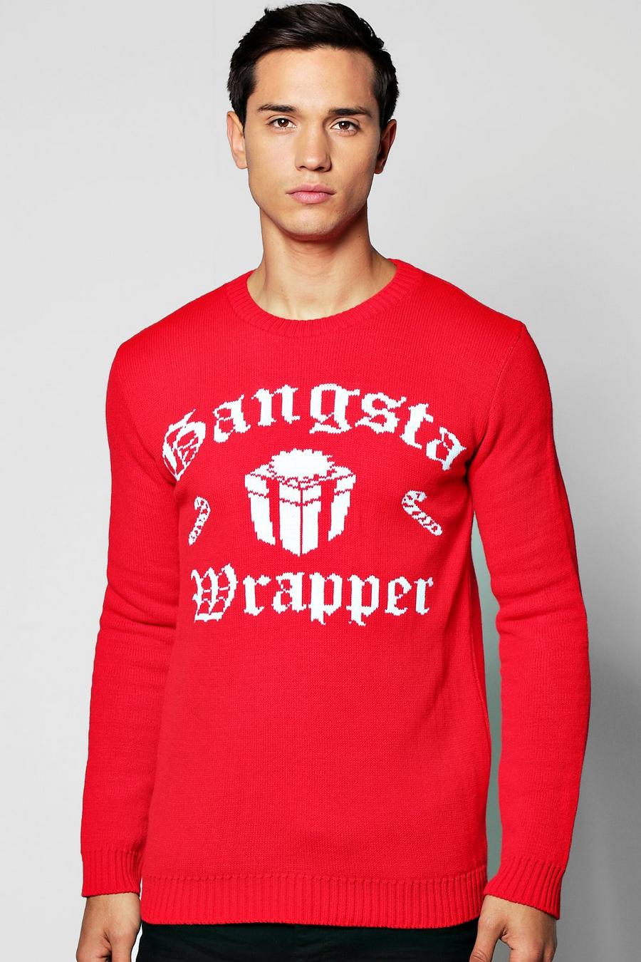 Weihnachtspullover mit Gangsta-Wrapper-Slogan, Rot image number 1