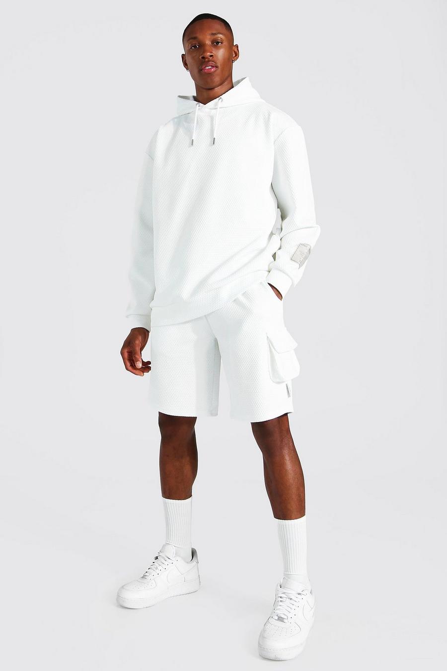 Cream Oversized Hoodie And Shorts Knitted Set image number 1