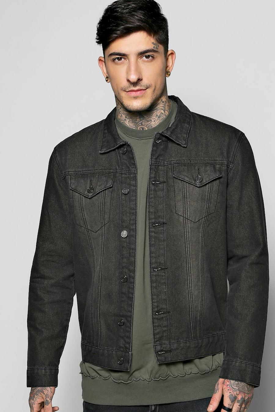 Jacke aus Denim mit überfärbter Waschung, Verwaschenes schwarz image number 1