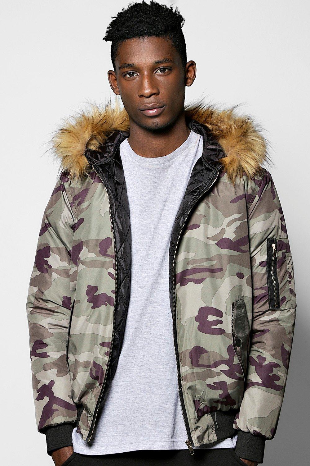 camouflage jacket fur hood