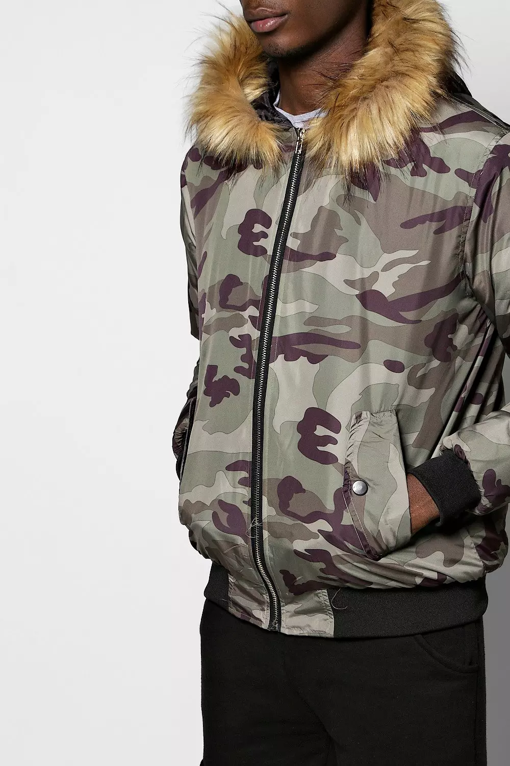 ジャケット・アウター \"FURX Snow Camo Hooded Jacket\" Y2K Ecko Unltd Men Puffer Jacket Hooded Fur Gray Camo Full