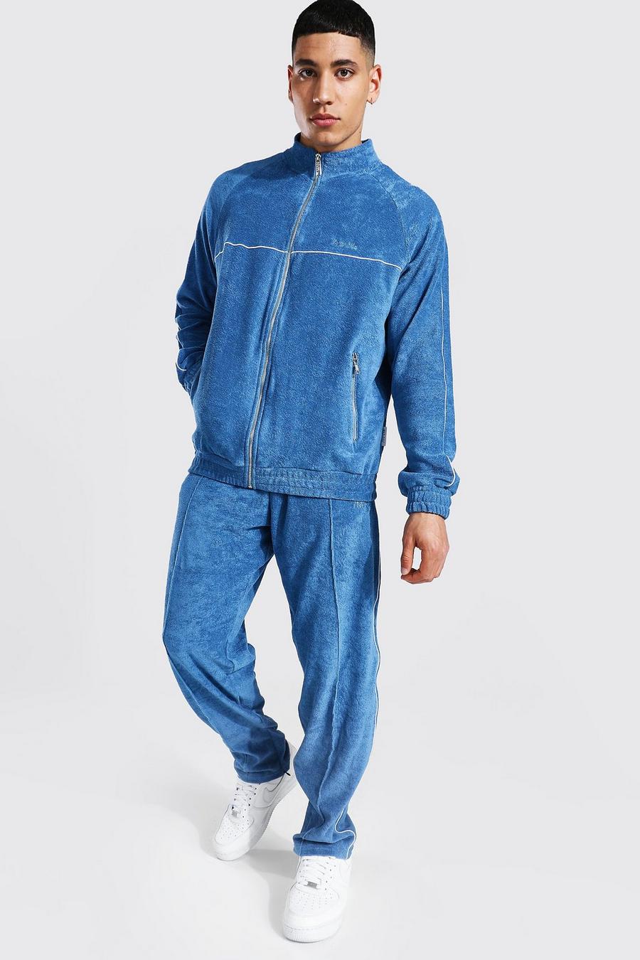 Man Frottee Trainingsanzug mit Reißverschluss, Dusty blue image number 1