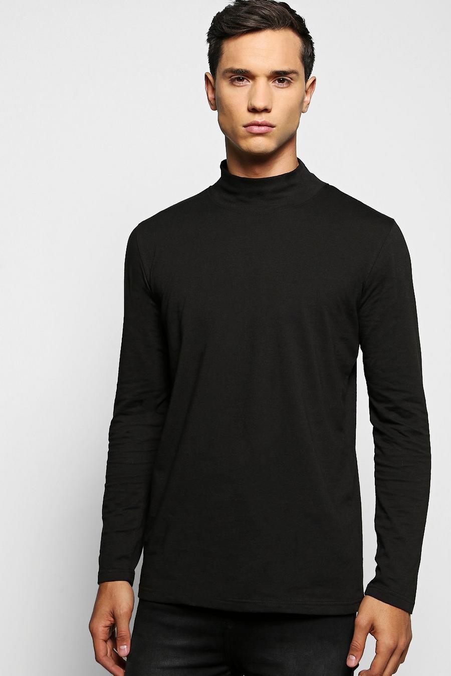 Black Long Sleeve High Neck T Shirt image number 1
