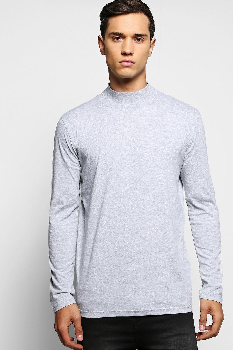Grey Long Sleeve High Neck T Shirt image number 1