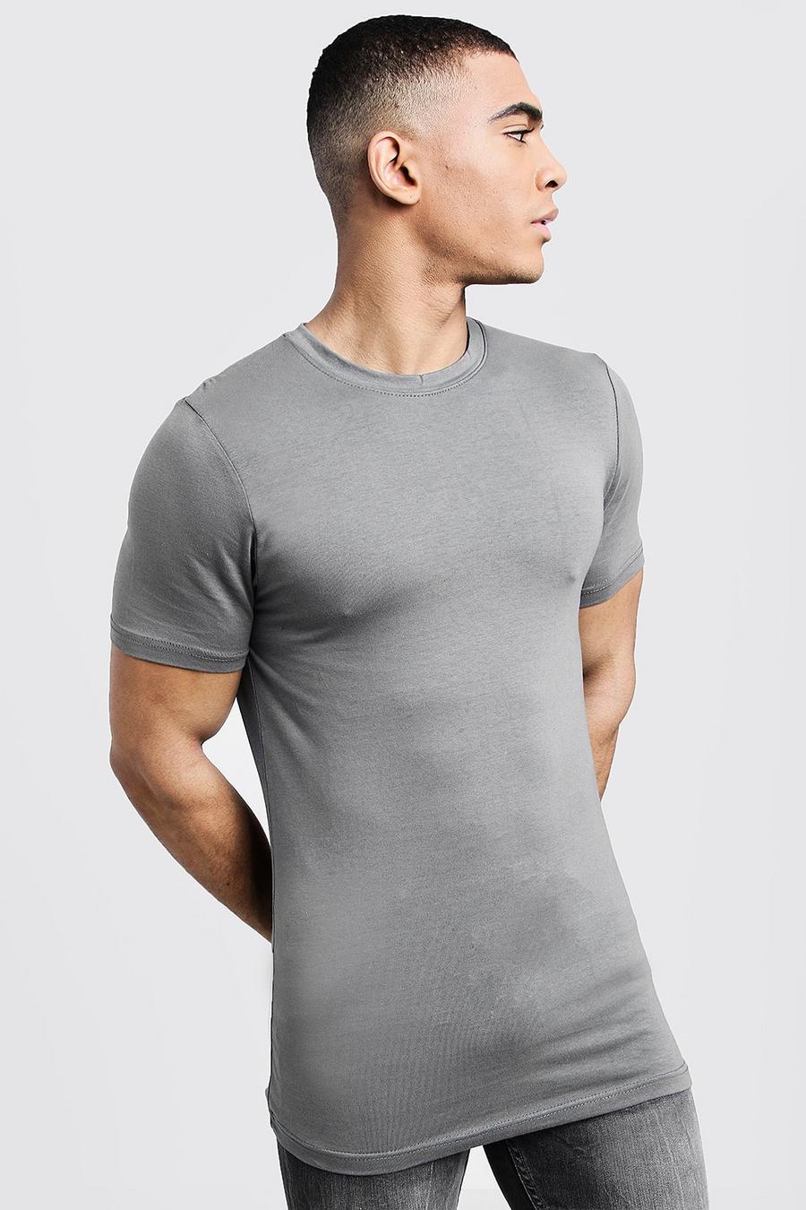 Grey Muscle Fit Crew Neck T Shirt image number 1