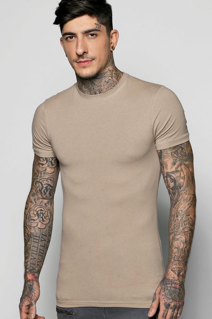 Taupe Muscle Fit T-Shirt Met Crewneck image number 1