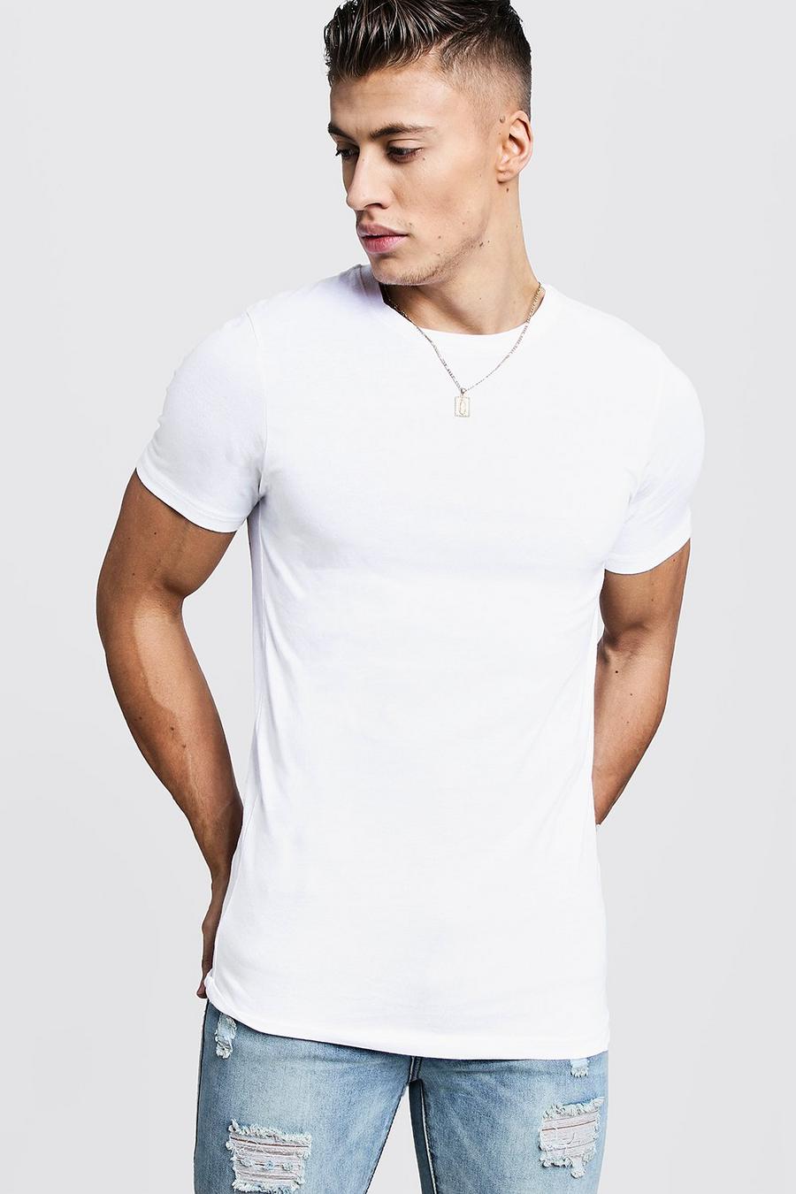 Camiseta con cuello de caja ajustada al músculo, Blanco image number 1