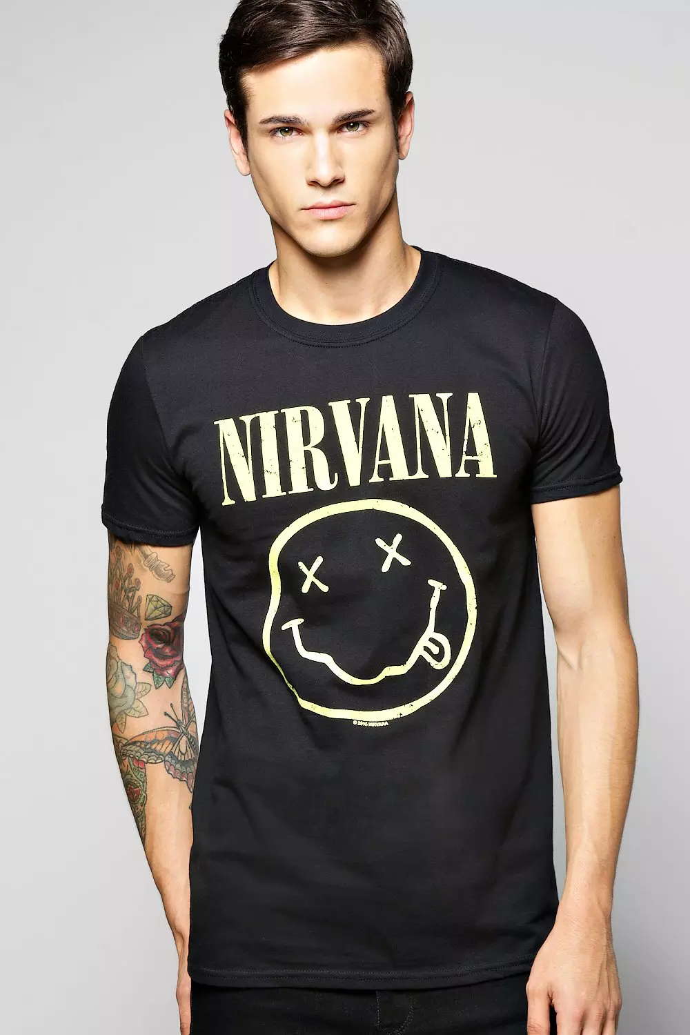 送料無料★boohoo/NIRVANA ライセンス プリント 黒 Tシャツ boohoo NIRVANA ニルヴァーナ ライセンス Tシャツ BLACK (boohoo