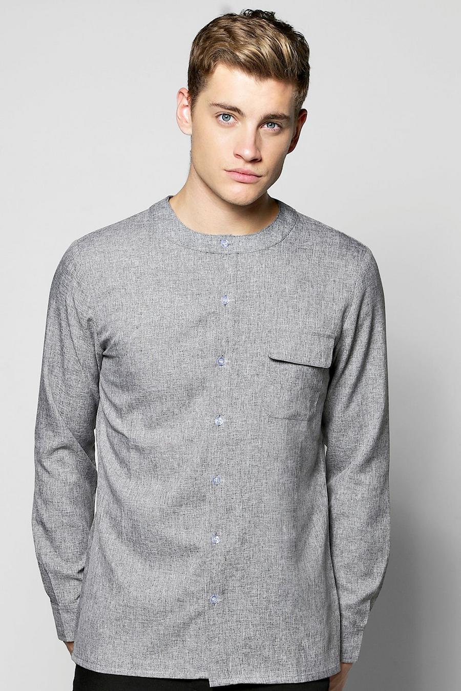 Grey gris Long Sleeve Utility Pocket Grandad Shirt image number 1