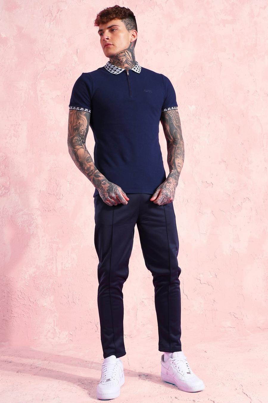 Navy Short Sleeve Jersey Pique Polo & Jogger Set image number 1