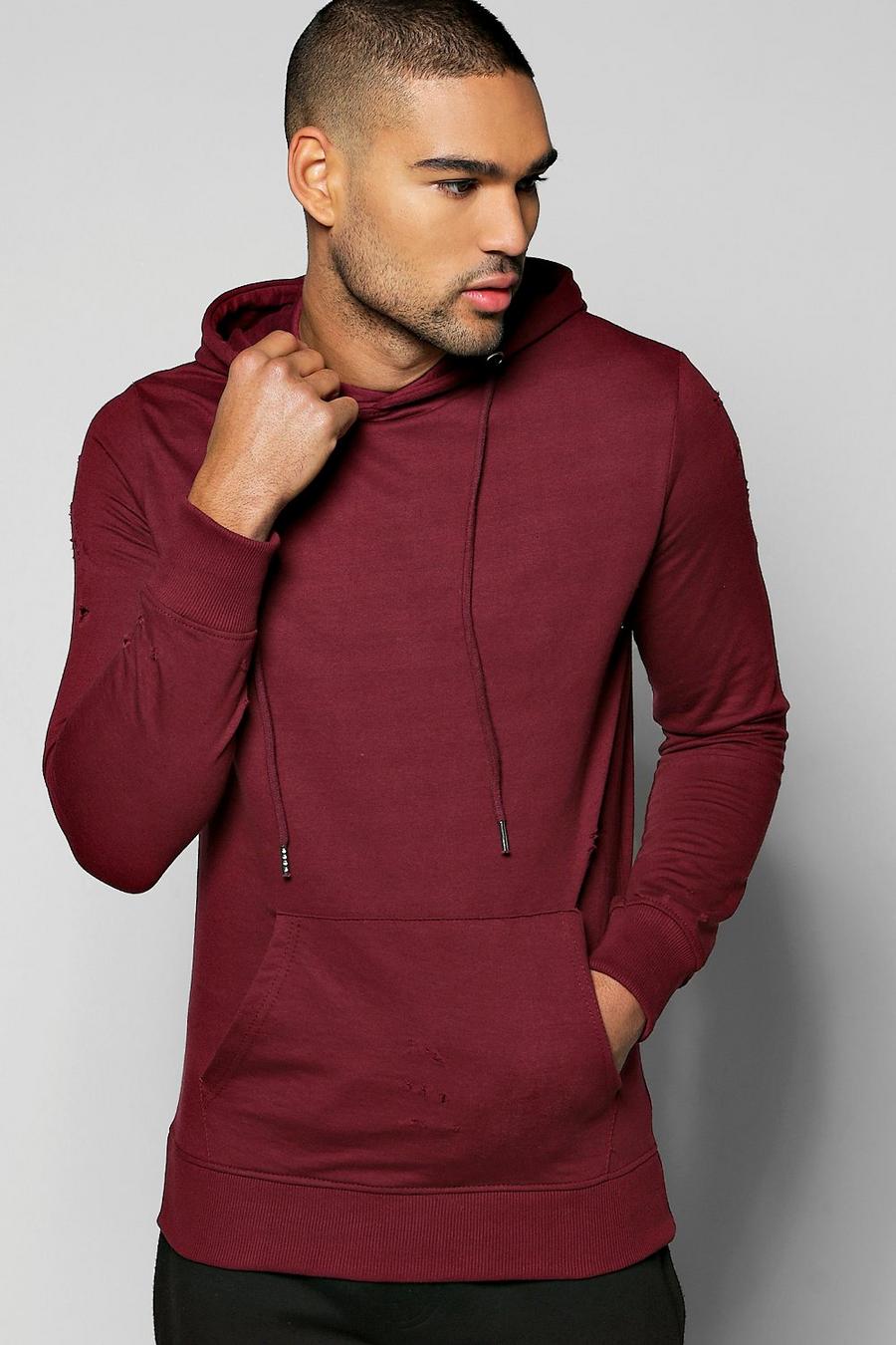 Wine rosso Over The Head Distressed Hoodie image number 1