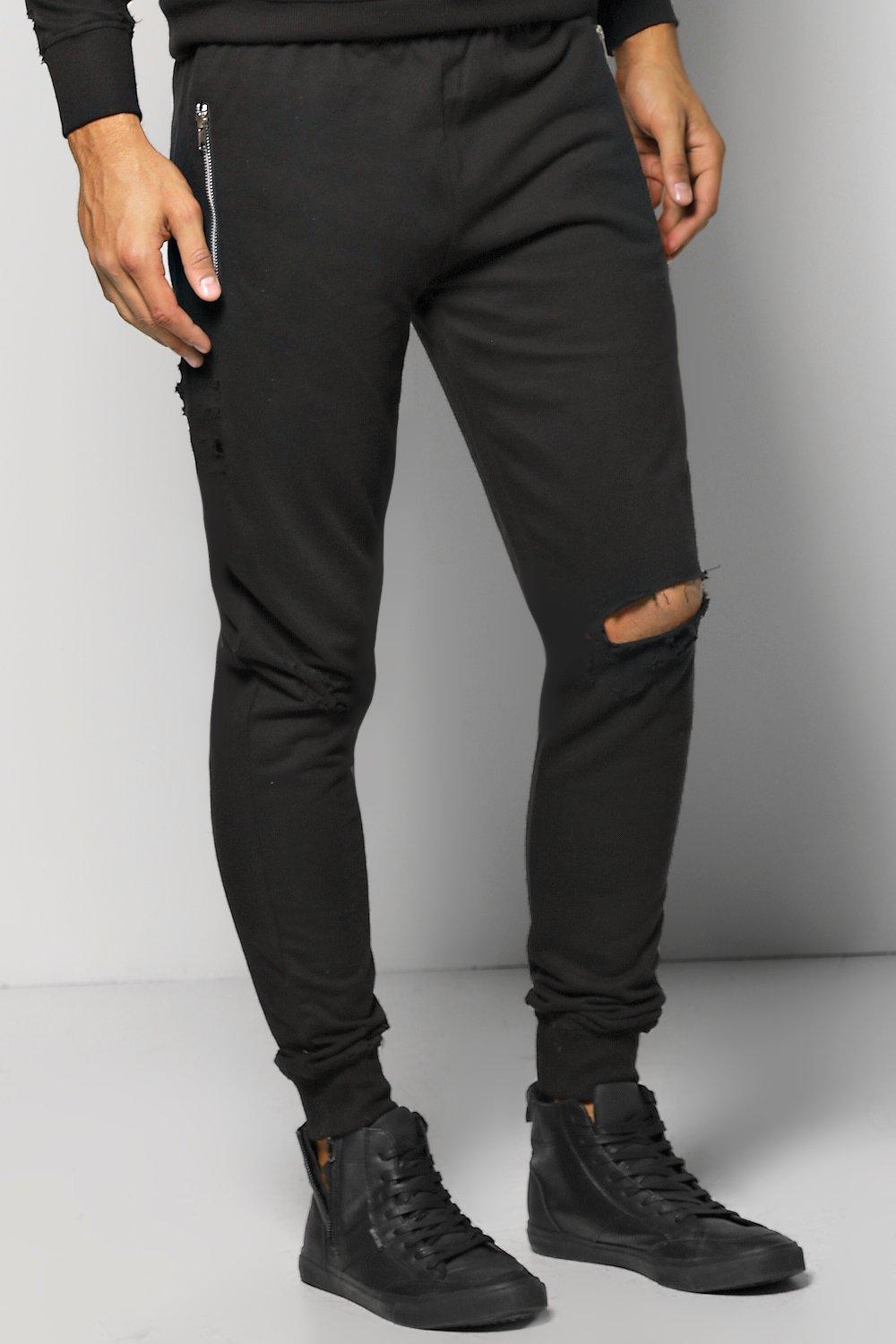 black tracksuit bottoms with zip pockets