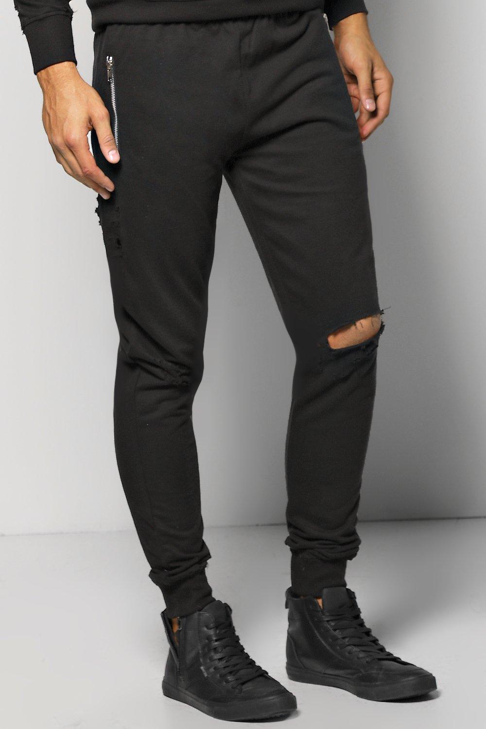 black distressed joggers