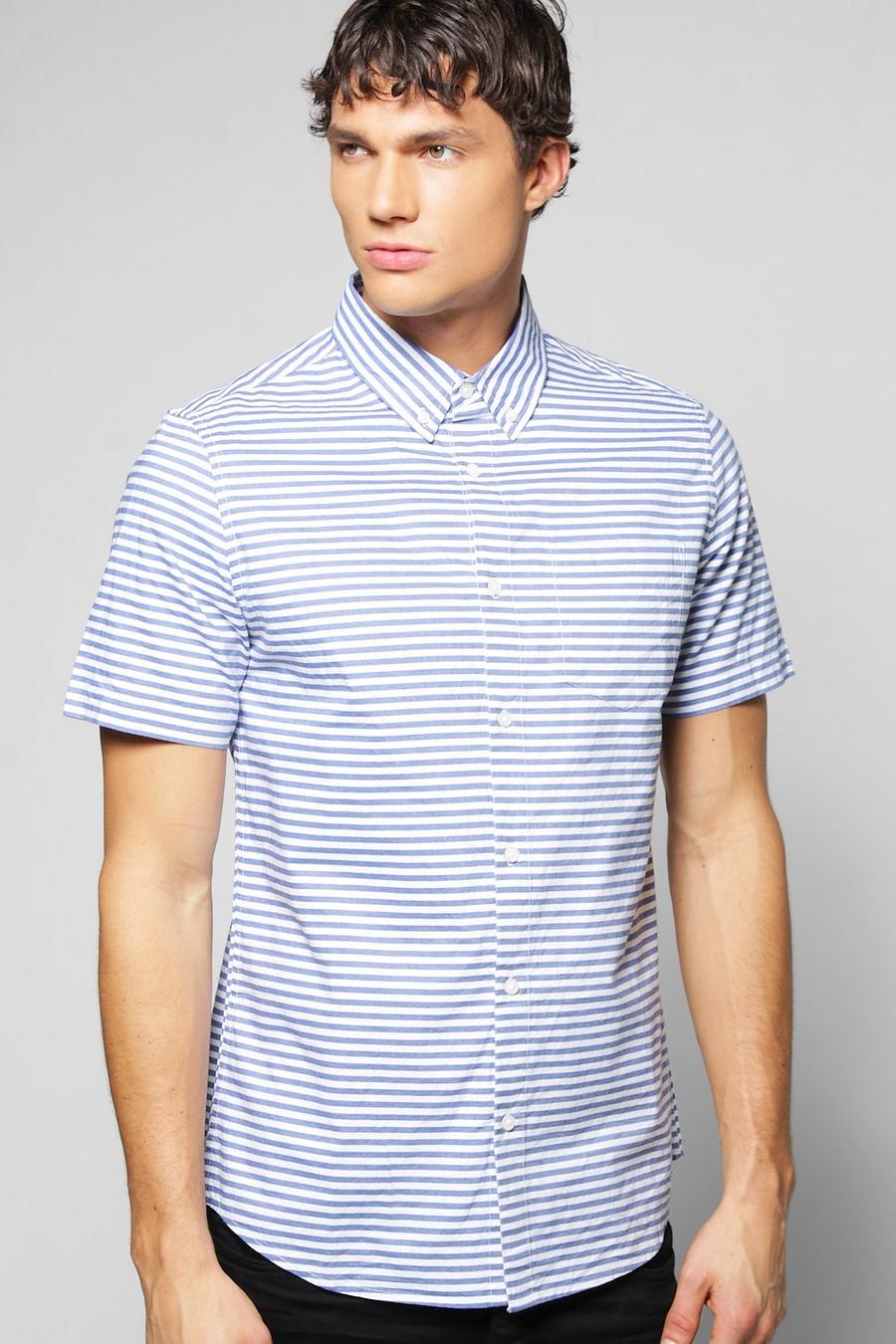chemise manches courtes à rayures horizontales, Blue bleu image number 1