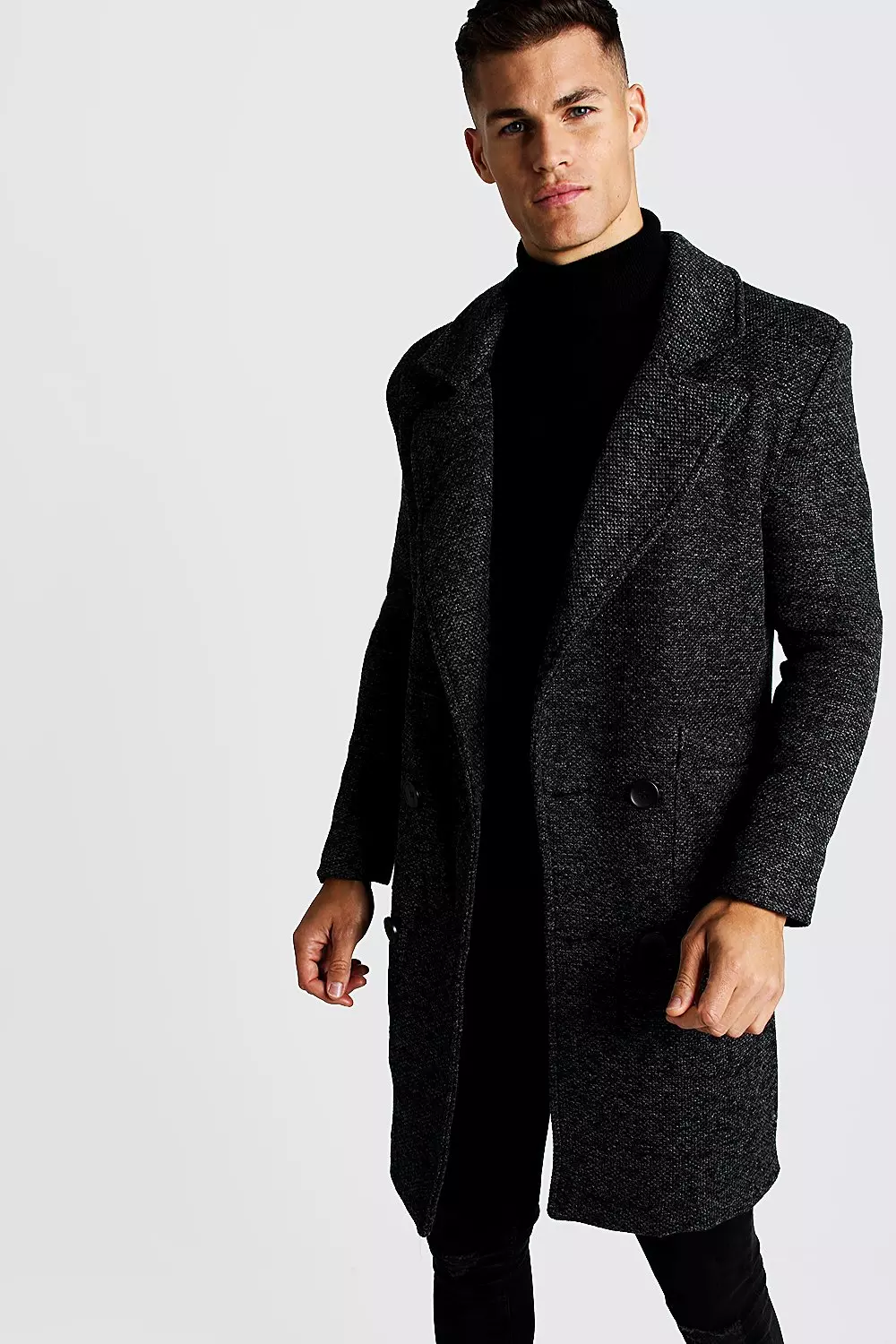 Mens textured outlet overcoat