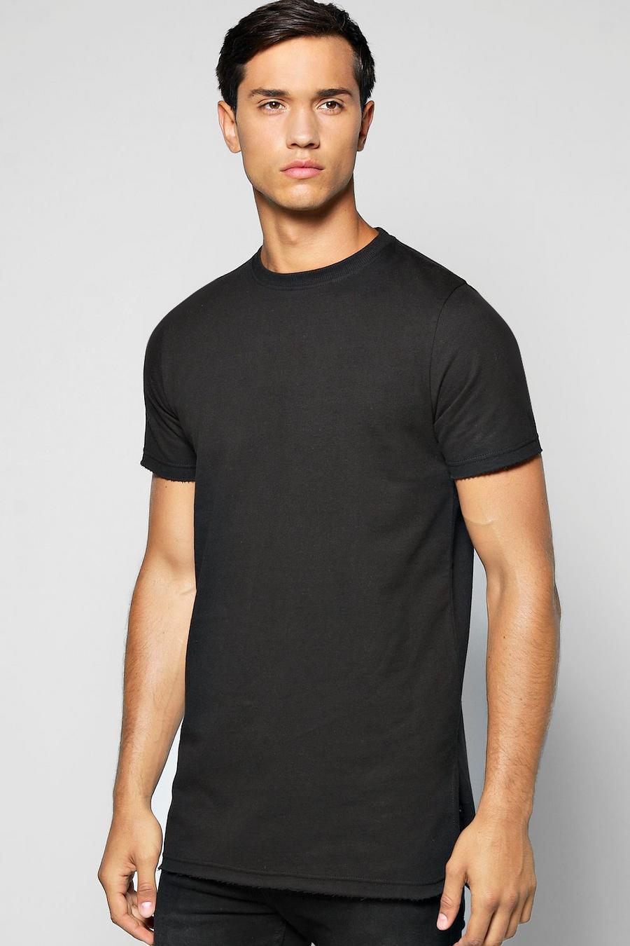Länger geschnittenes T-Shirt mit geschlitztem Saum, Schwarz image number 1