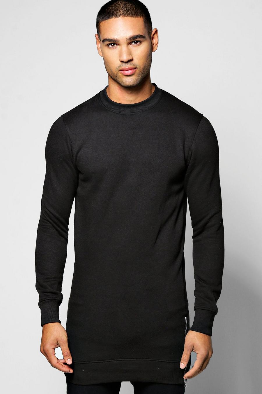 Black Longline Sweatshirt With Side Zips image number 1