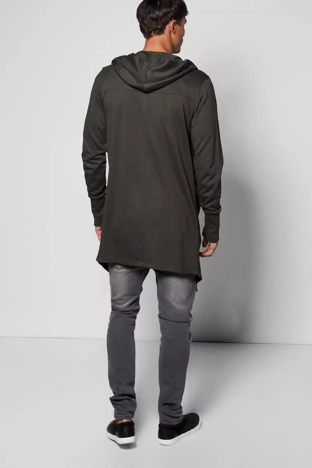 Olive Longline Hooded Cardigan With Extended Cuff alternative image