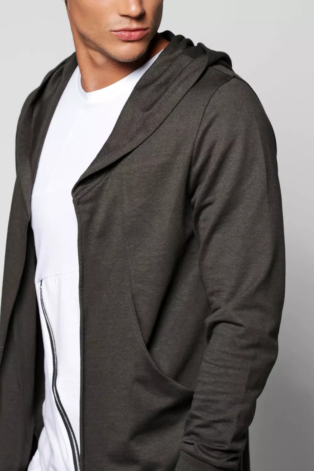 Olive Longline Hooded Cardigan With Extended Cuff alternative image