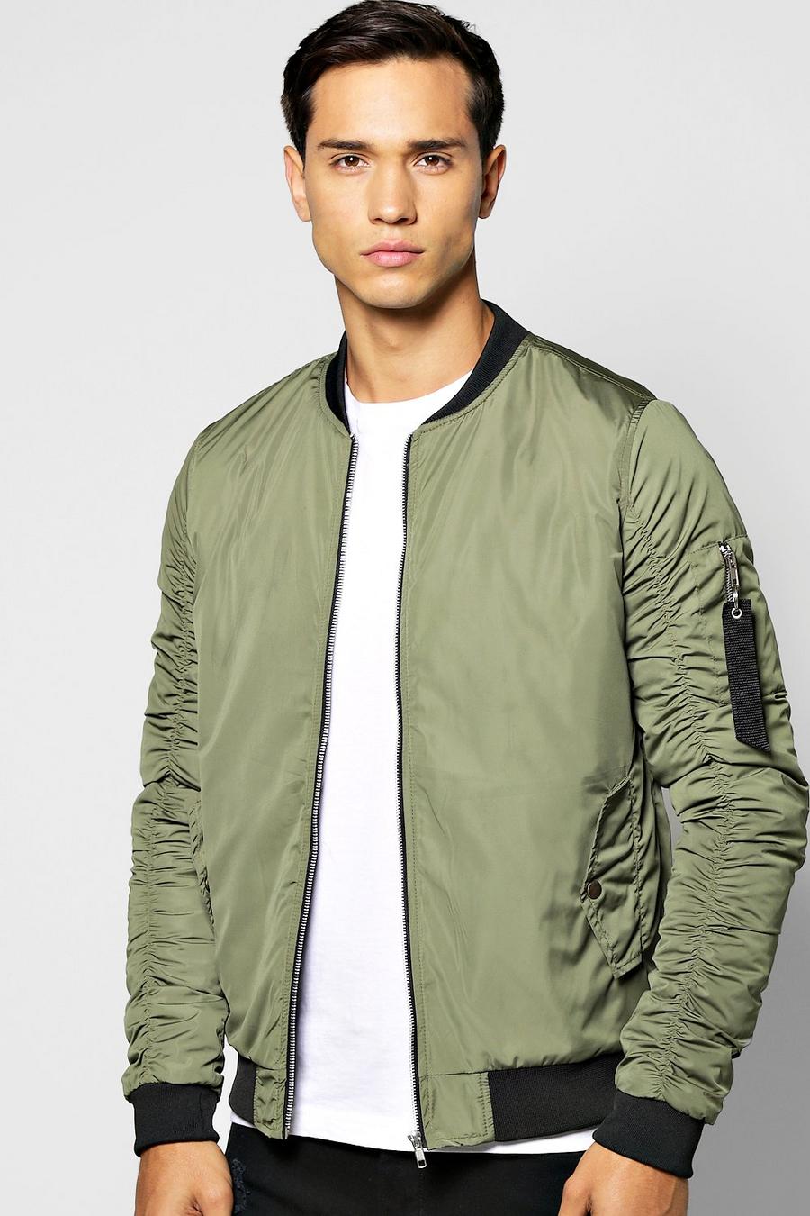 Khaki MA1 Bomber With Rouched Sleeves image number 1