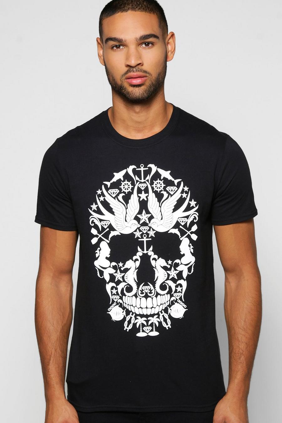 White Skull Print T-Shirt image number 1